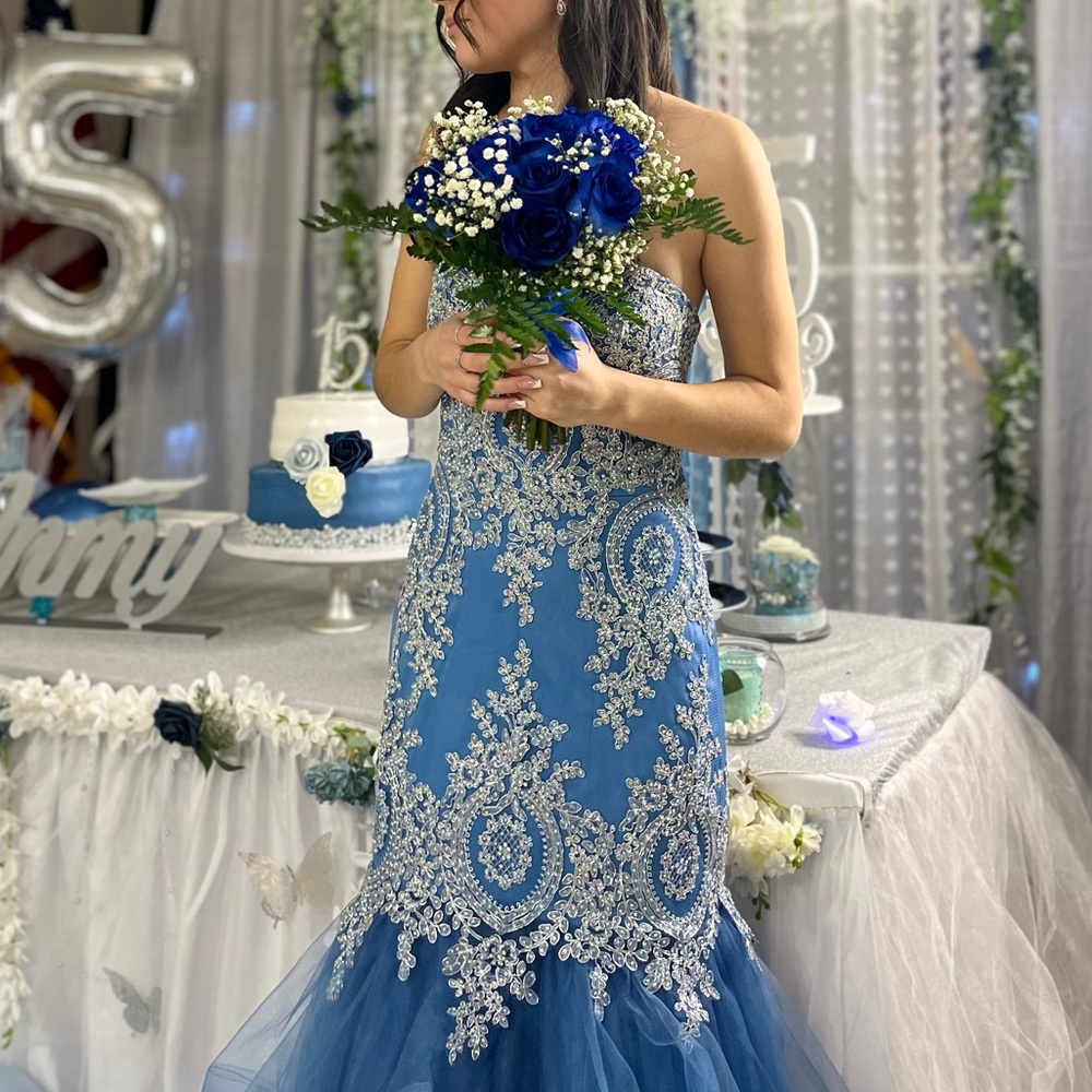 Light blue long corset mermaid dress